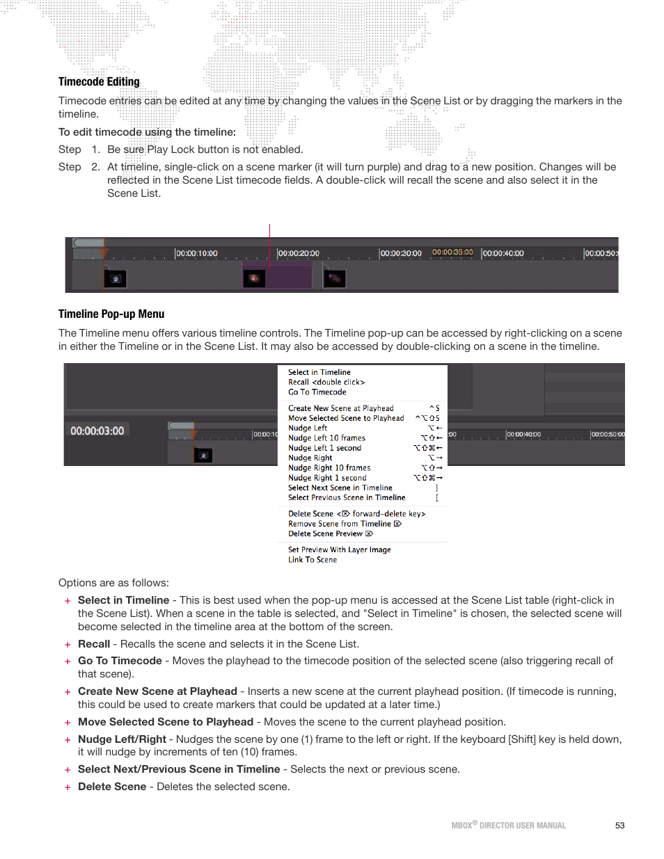 Timecode editing, Timeline pop-up menu | PRG Mbox Director User Manual v3.6.1 User Manual | Page 59 / 80