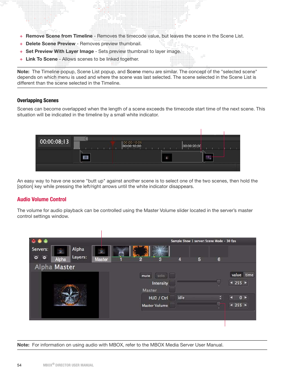 Overlapping scenes, Audio volume control | PRG Mbox Director User Manual v3.6.1 User Manual | Page 60 / 80