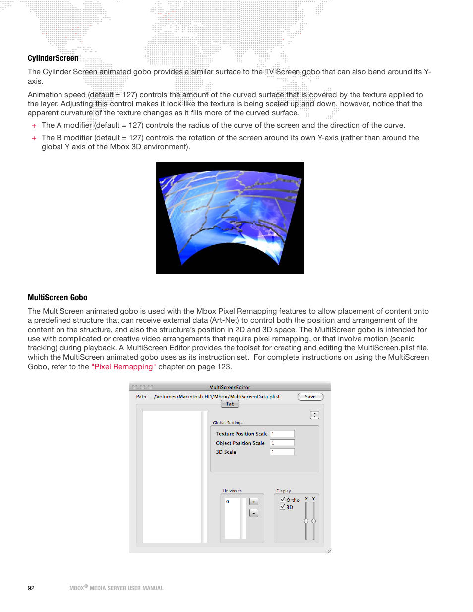 Cylinderscreen, Multiscreen gobo, Cylinderscreen multiscreen gobo | PRG Mbox Designer Manual 3.9 User Manual | Page 100 / 206