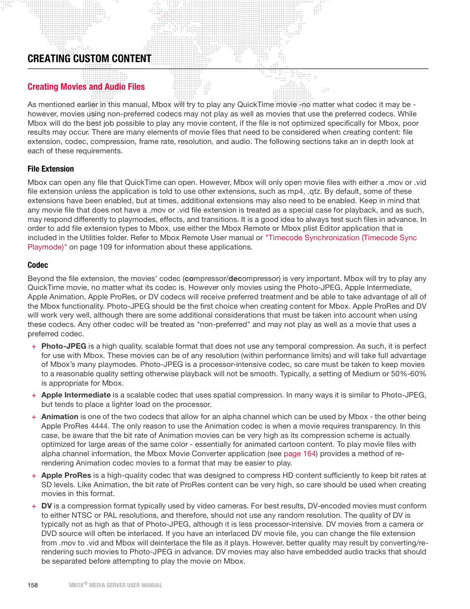 Creating custom content, Creating movies and audio files, File extension | Codec, File extension codec | PRG Mbox Designer Manual 3.9 User Manual | Page 166 / 206