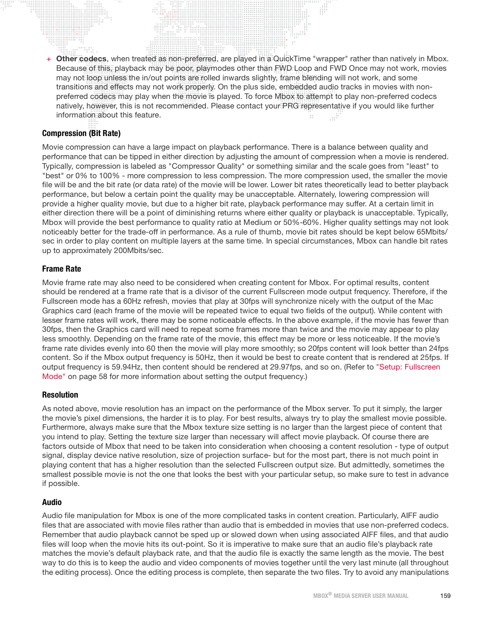 Compression (bit rate), Frame rate, Resolution | Audio, Compression (bit rate) frame rate resolution audio | PRG Mbox Designer Manual 3.9 User Manual | Page 167 / 206