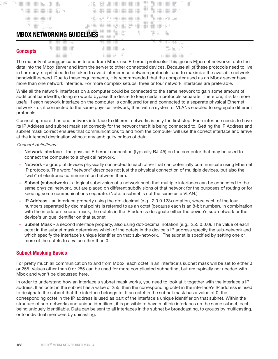Mbox networking guidelines, Concepts, Subnet masking basics | Concepts subnet masking basics | PRG Mbox Designer Manual 3.9 User Manual | Page 176 / 206