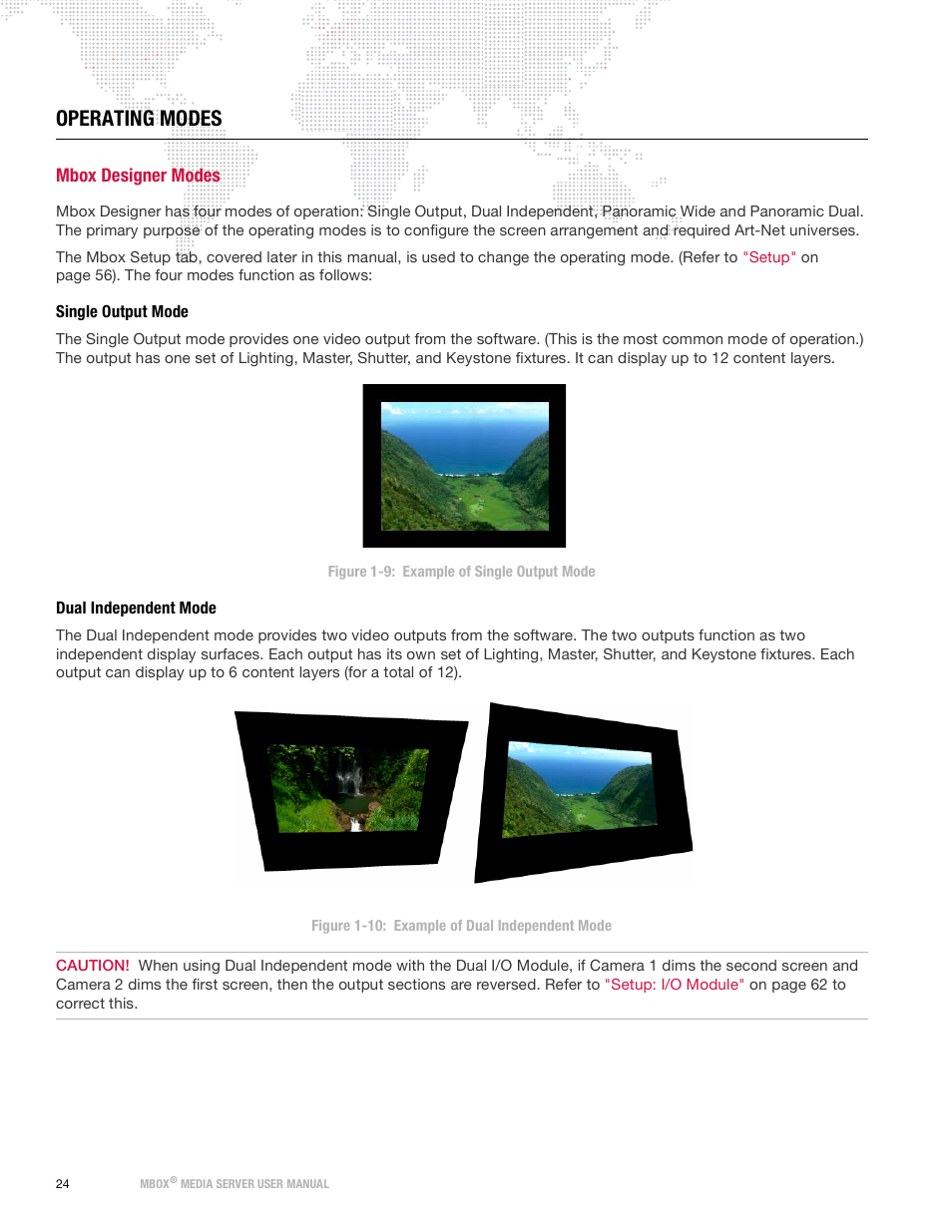 Operating modes, Mbox designer modes, Single output mode | Dual independent mode, Single output mode dual independent mode | PRG Mbox Designer Manual 3.9 User Manual | Page 32 / 206