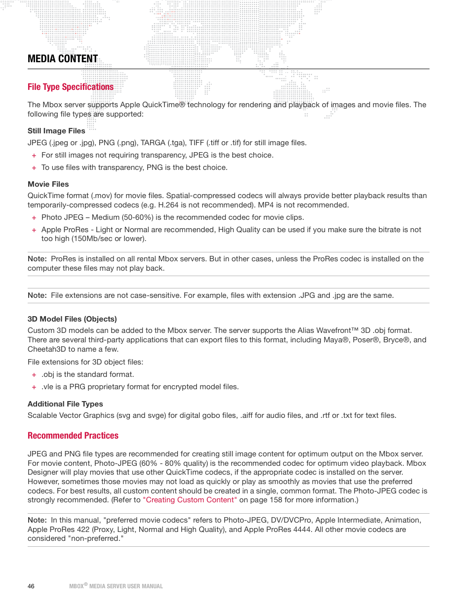 Media content, File type specifications, Recommended practices | File type specifications recommended practices | PRG Mbox Designer Manual 3.9 User Manual | Page 54 / 206