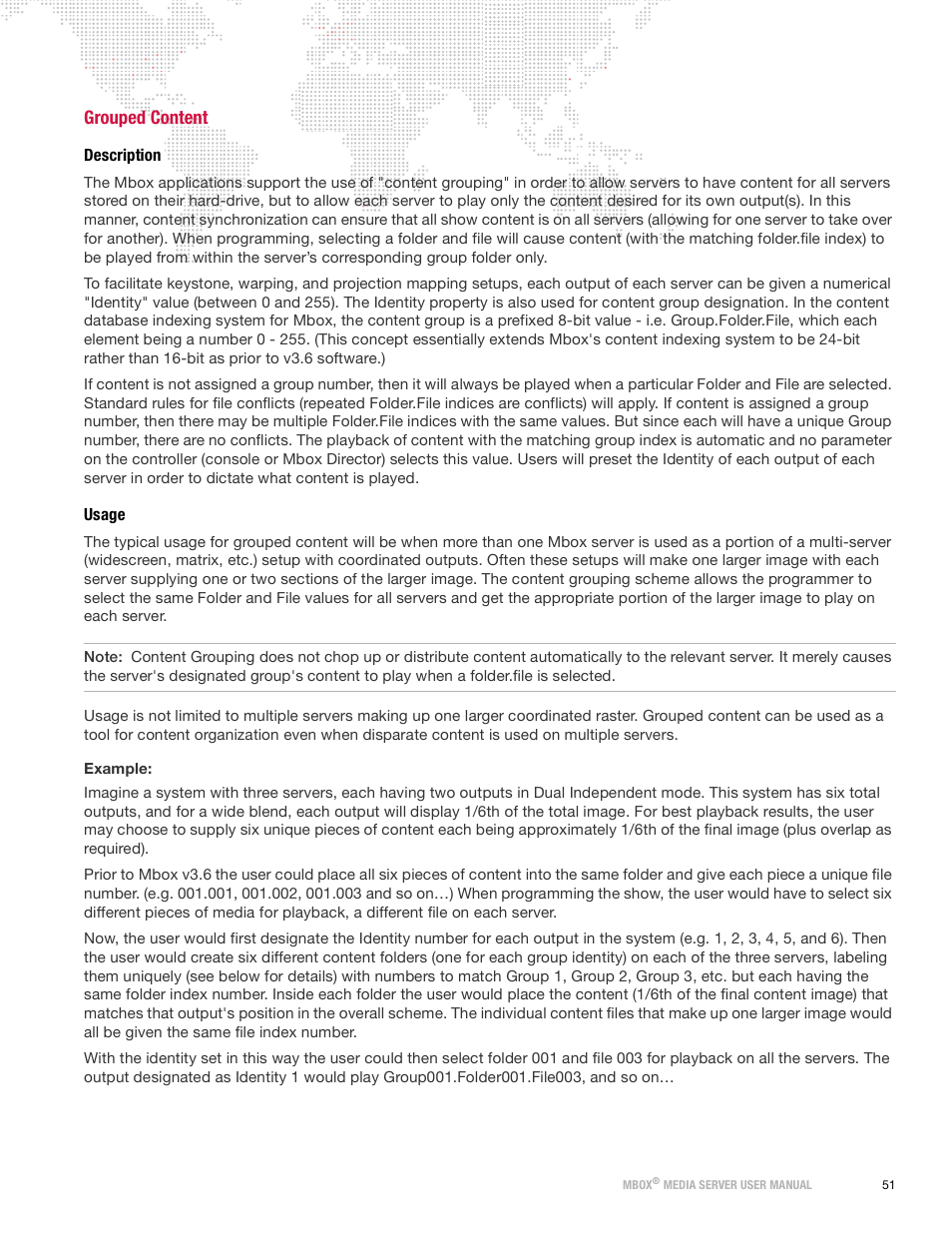 Grouped content, Description, Usage | Description usage | PRG Mbox Designer Manual 3.9 User Manual | Page 59 / 206