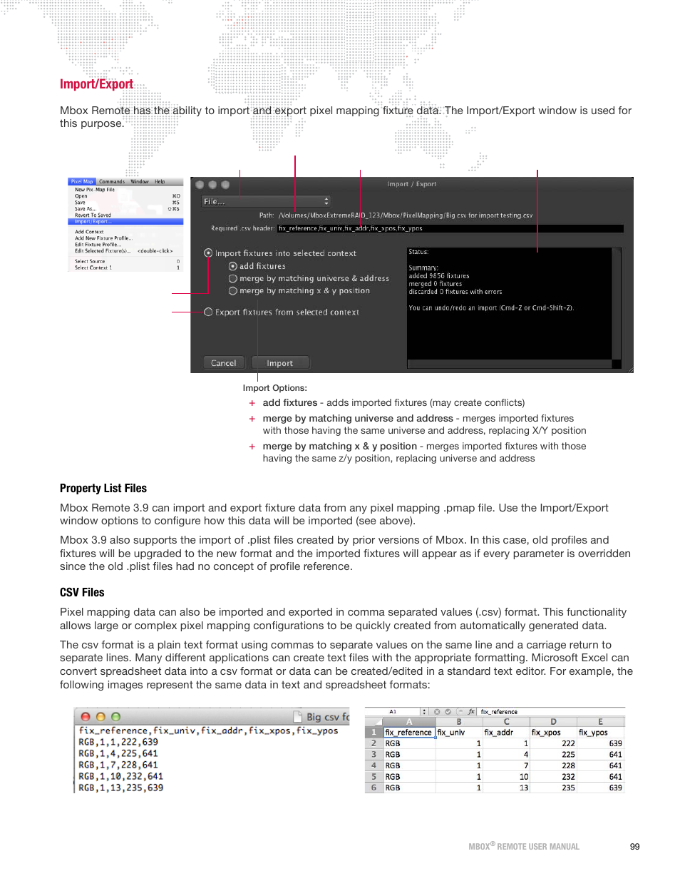 Import/export, Property list files, Csv files | PRG Mbox Remote Manual 3.9 User Manual | Page 105 / 114