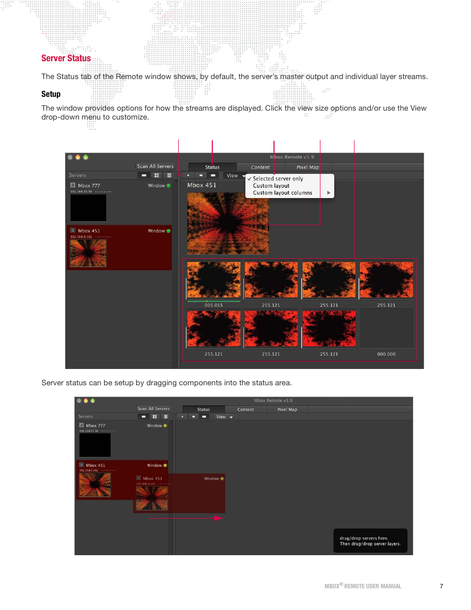 Server status, Setup | PRG Mbox Remote Manual 3.9 User Manual | Page 13 / 114