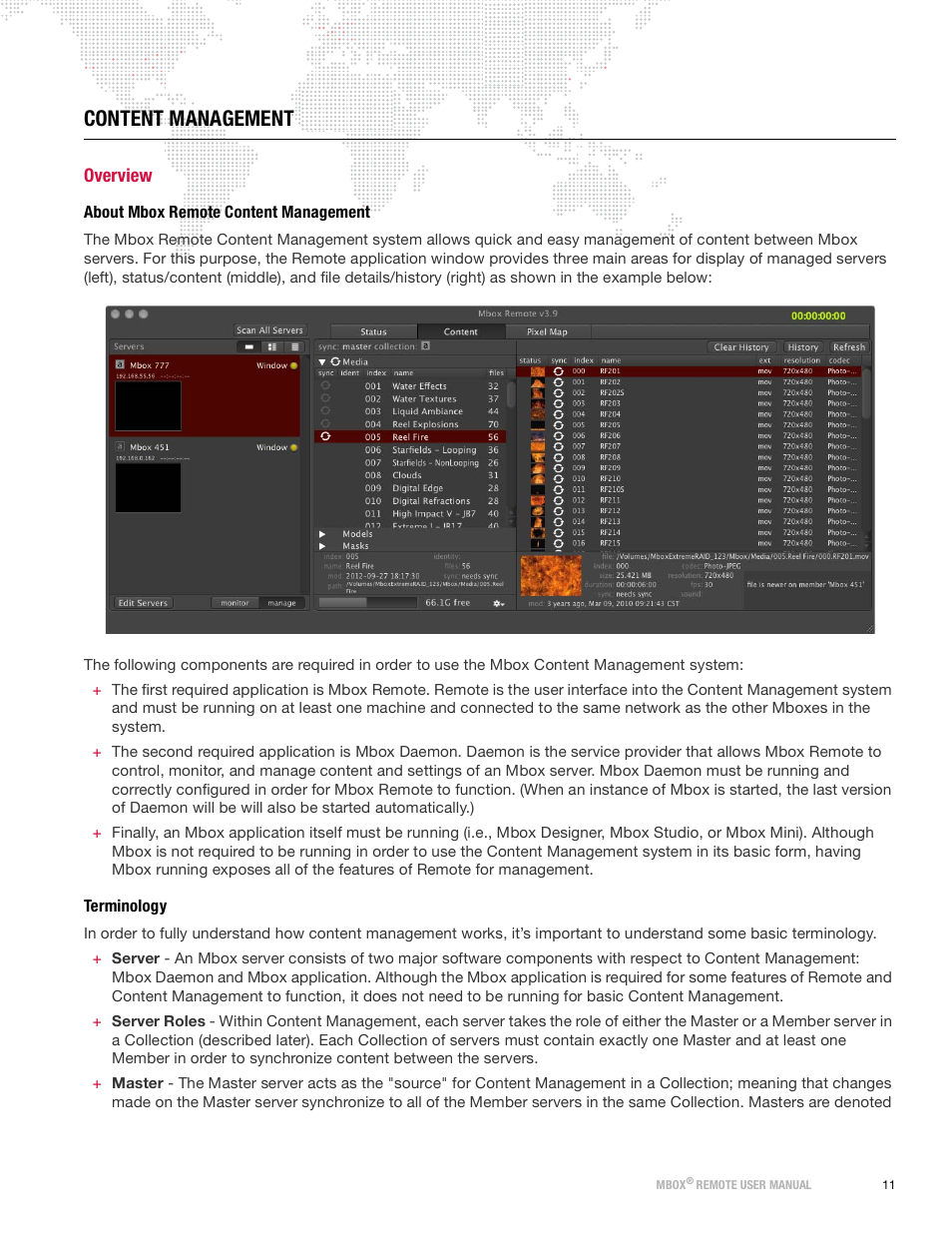 Content management, Overview, About mbox remote content management | Terminology | PRG Mbox Remote Manual 3.9 User Manual | Page 17 / 114