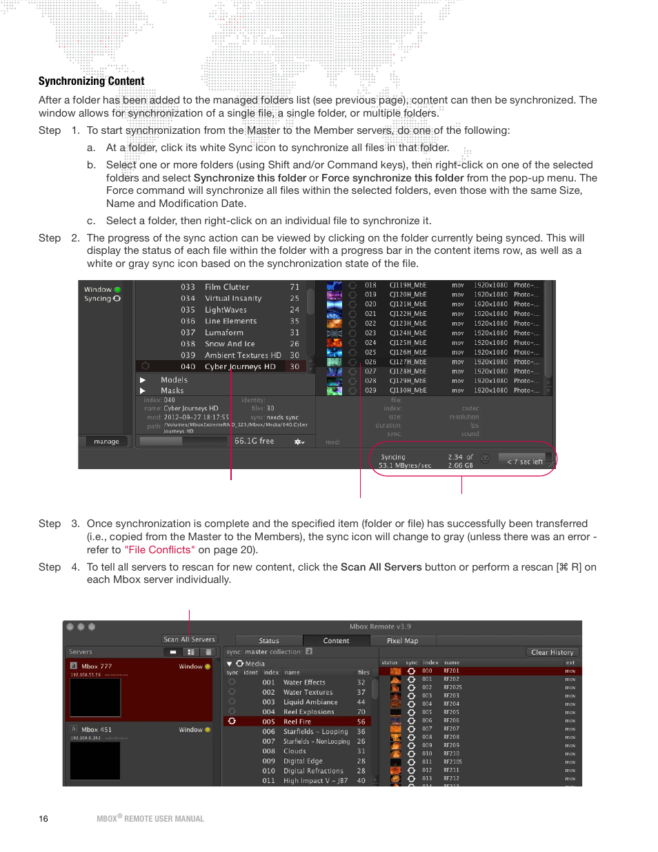 Synchronizing content | PRG Mbox Remote Manual 3.9 User Manual | Page 22 / 114