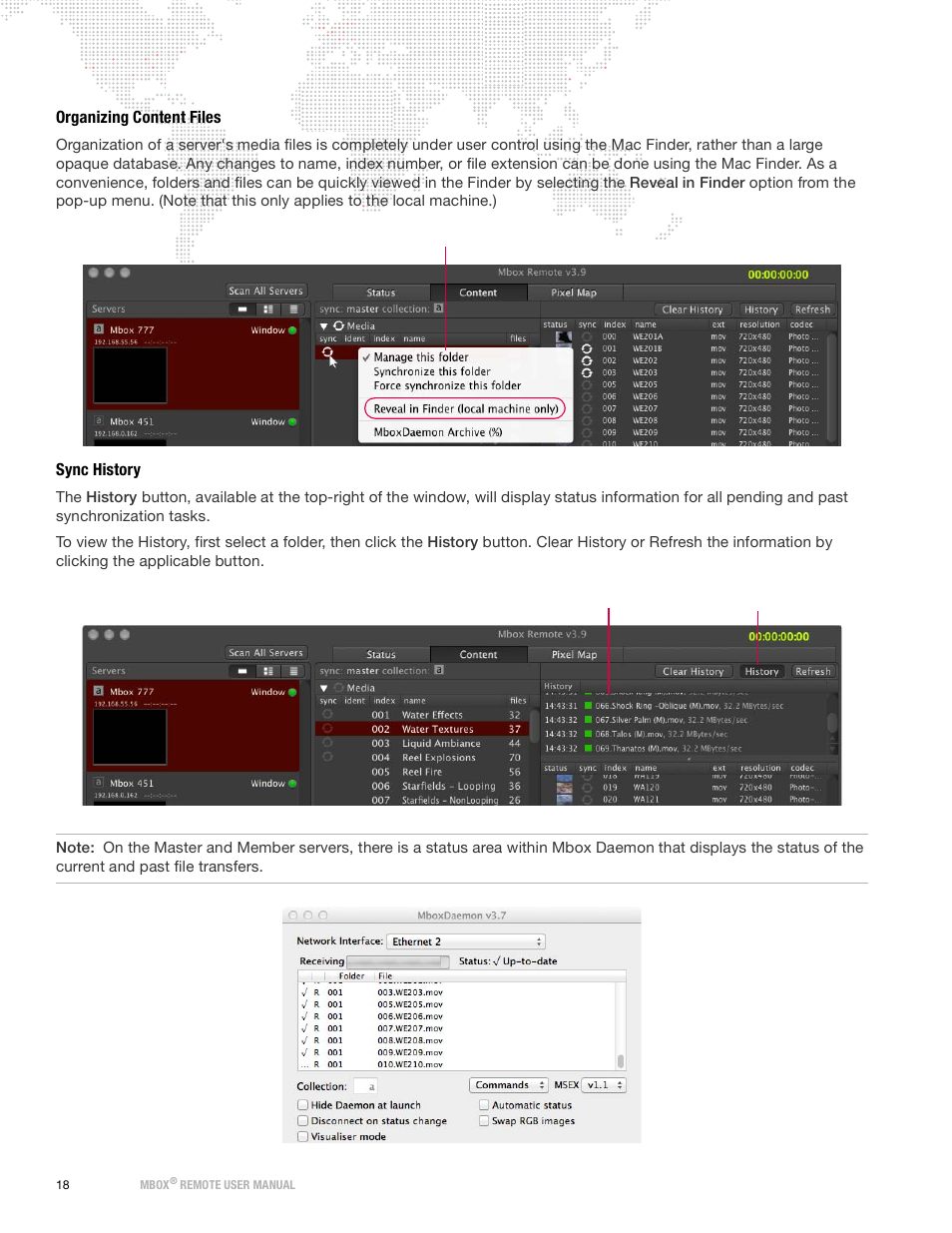 Organizing content files, Sync history | PRG Mbox Remote Manual 3.9 User Manual | Page 24 / 114