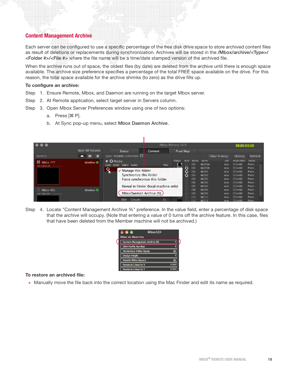 Content management archive | PRG Mbox Remote Manual 3.9 User Manual | Page 25 / 114