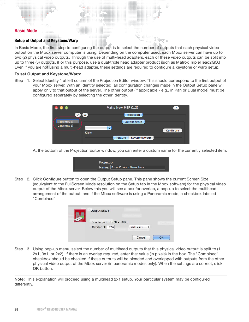 Basic mode, Setup of output and keystone/warp | PRG Mbox Remote Manual 3.9 User Manual | Page 34 / 114