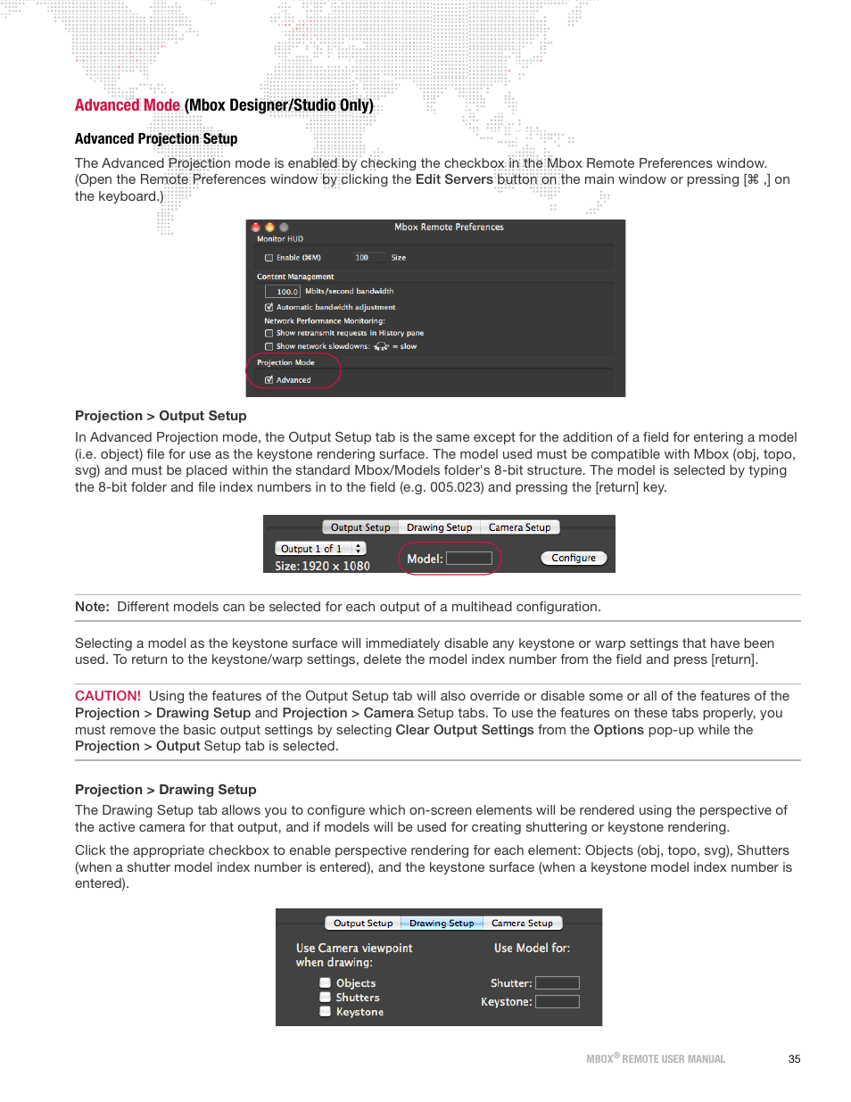 Advanced mode (mbox designer/studio only), Advanced projection setup, Advanced | Projection setup | PRG Mbox Remote Manual 3.9 User Manual | Page 41 / 114