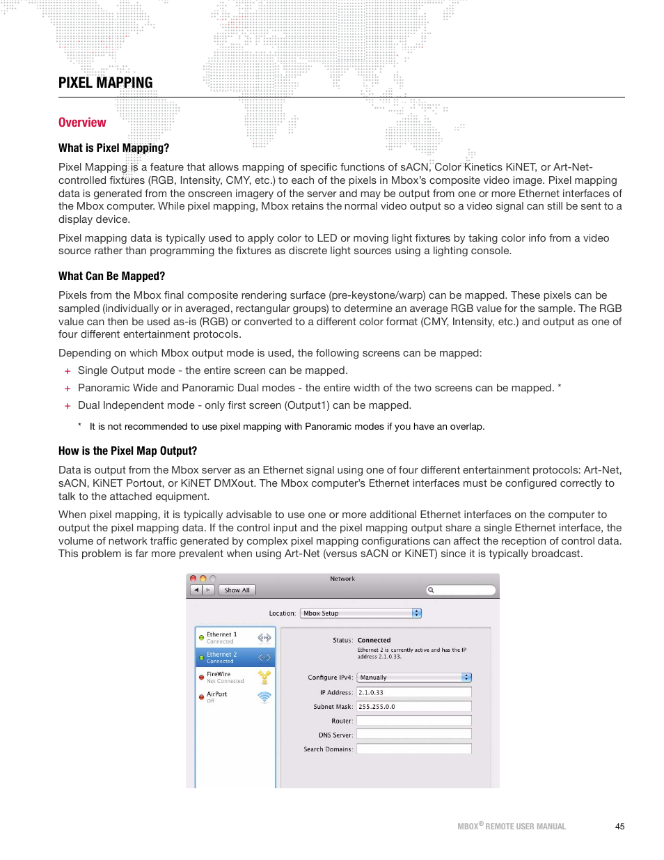 Pixel mapping, Overview, What is pixel mapping | What can be mapped, How is the pixel map output | PRG Mbox Remote Manual 3.9 User Manual | Page 51 / 114
