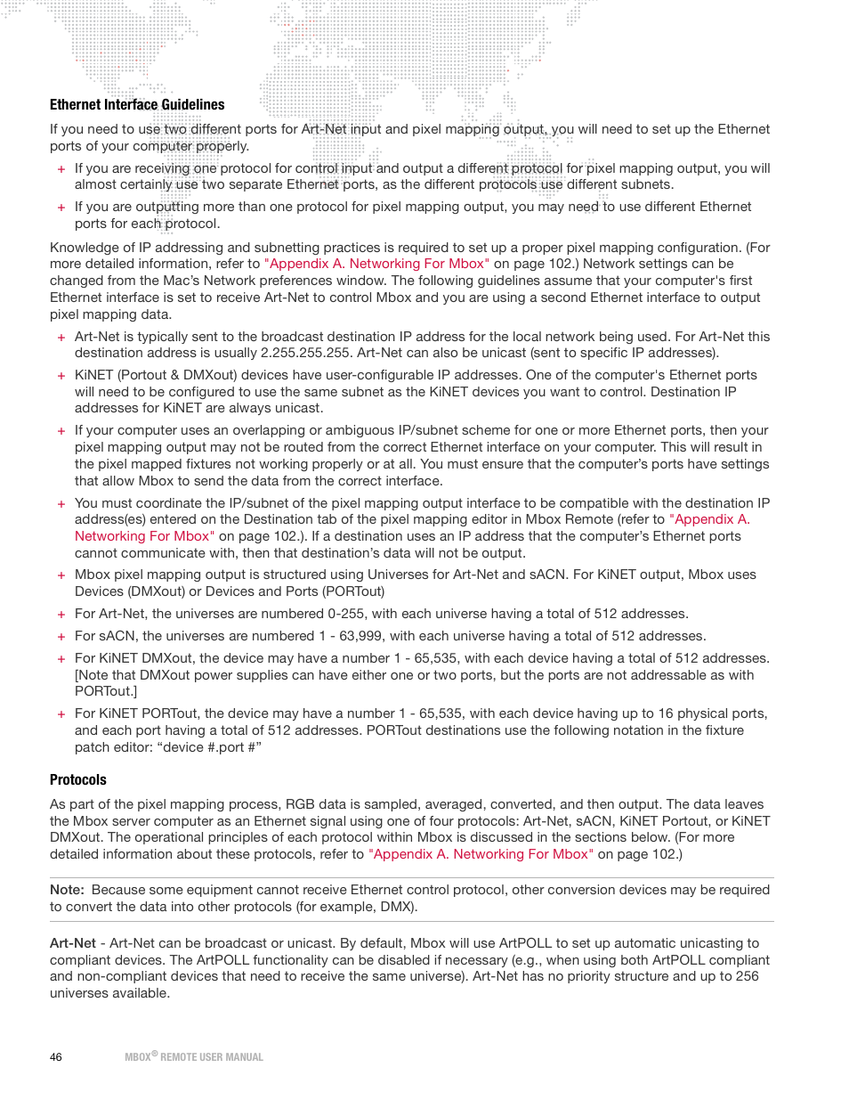 Ethernet interface guidelines, Protocols | PRG Mbox Remote Manual 3.9 User Manual | Page 52 / 114