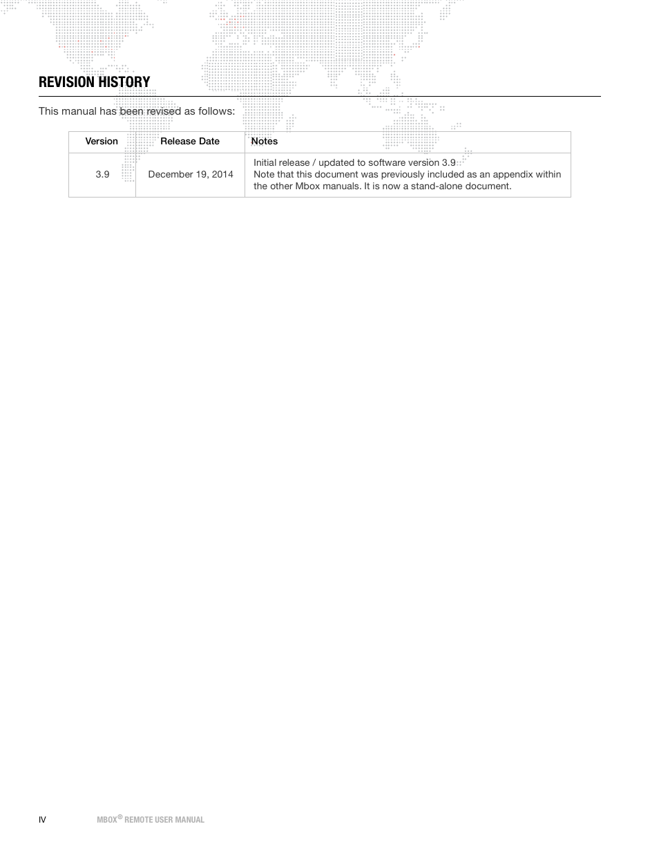 Revision history | PRG Mbox Remote Manual 3.9 User Manual | Page 6 / 114