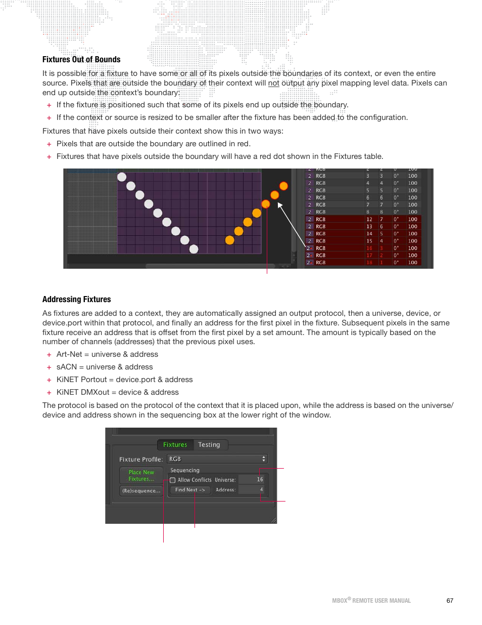 Fixtures out of bounds, Addressing fixtures | PRG Mbox Remote Manual 3.9 User Manual | Page 73 / 114