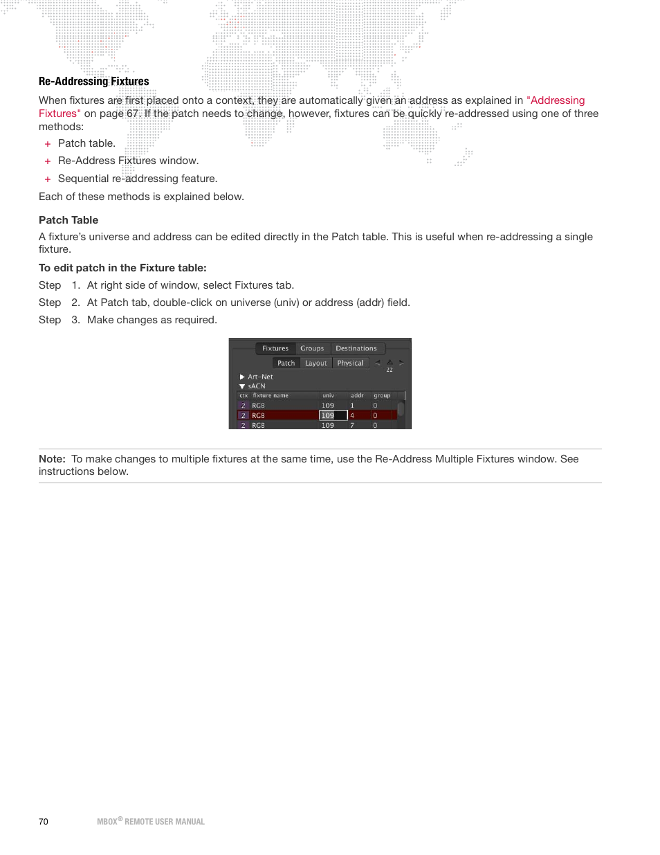Re-addressing fixtures | PRG Mbox Remote Manual 3.9 User Manual | Page 76 / 114