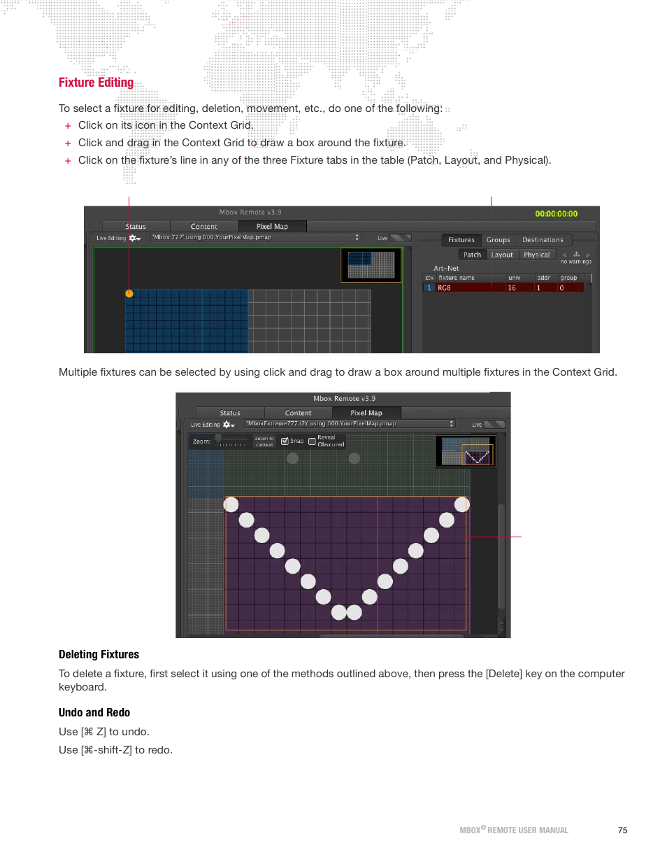 Fixture editing, Deleting fixtures, Undo and redo | PRG Mbox Remote Manual 3.9 User Manual | Page 81 / 114