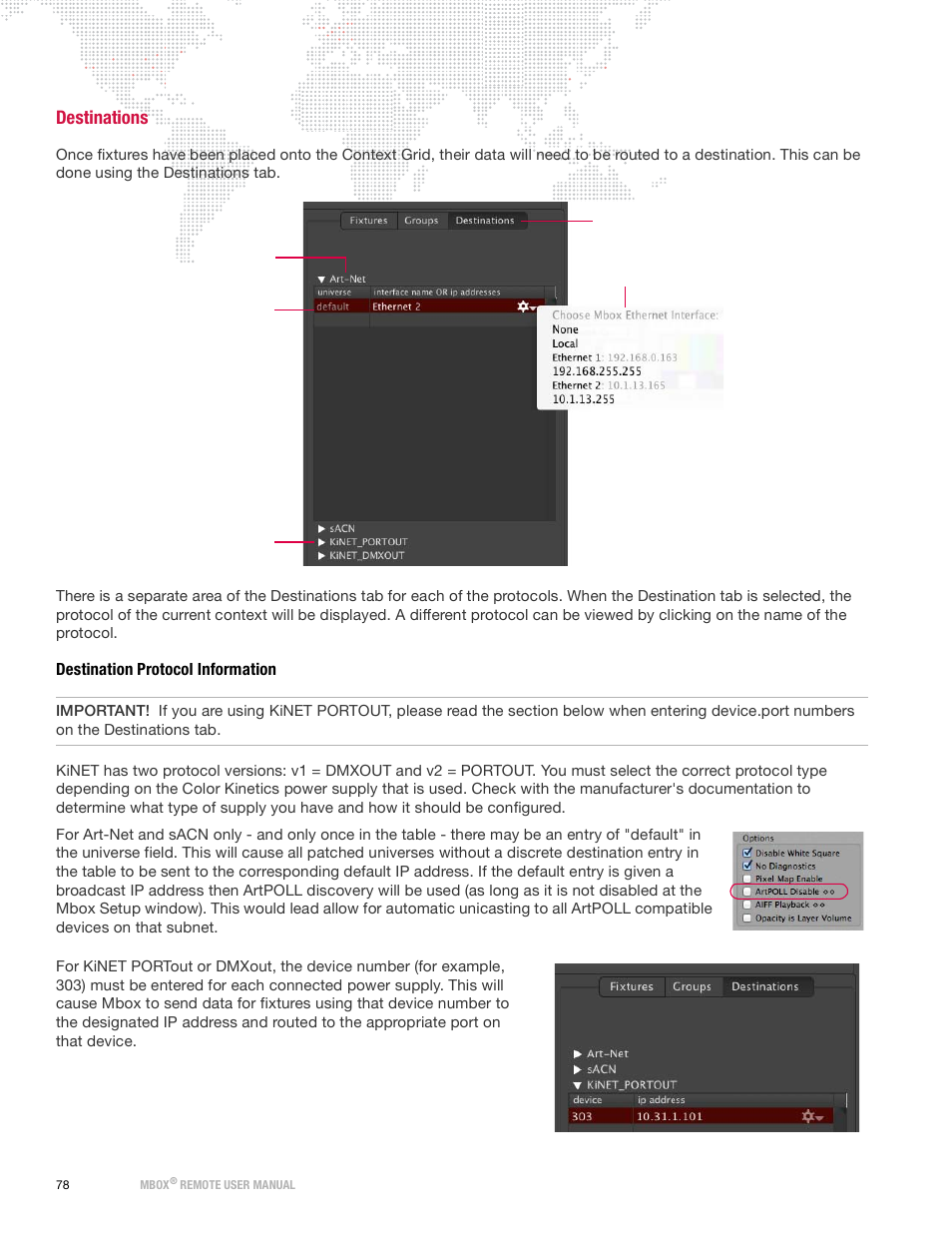 Destinations, Destination protocol information | PRG Mbox Remote Manual 3.9 User Manual | Page 84 / 114