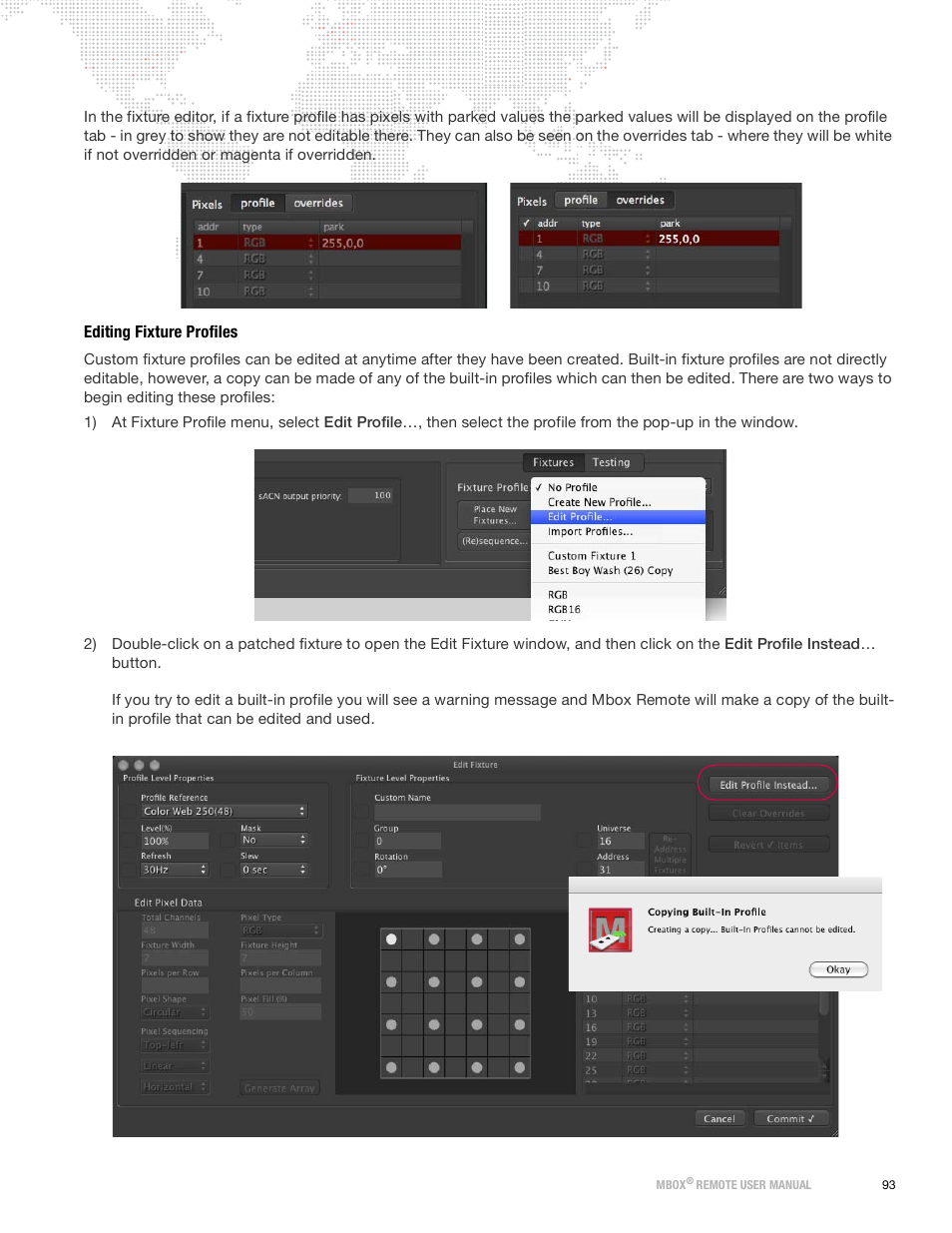 Editing fixture profiles, Editing, Fixture profiles | PRG Mbox Remote Manual 3.9 User Manual | Page 99 / 114