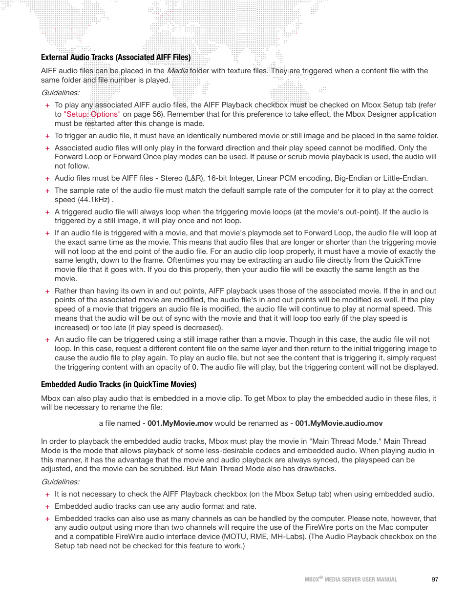 External audio tracks (associated aiff files), Embedded audio tracks (in quicktime movies), Embedded audio | Tracks (in quicktime movies) | PRG Mbox Designer Manual 3.8 User Manual | Page 105 / 244