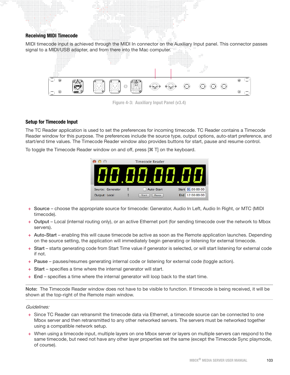 Receiving midi timecode, Setup for timecode input, Receiving midi timecode setup for timecode input | Guidelines | PRG Mbox Designer Manual 3.8 User Manual | Page 111 / 244