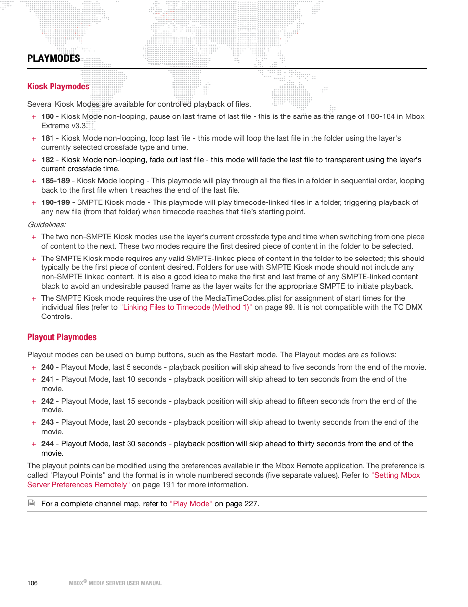Playmodes, Kiosk playmodes, Playout playmodes | Kiosk playmodes playout playmodes | PRG Mbox Designer Manual 3.8 User Manual | Page 114 / 244