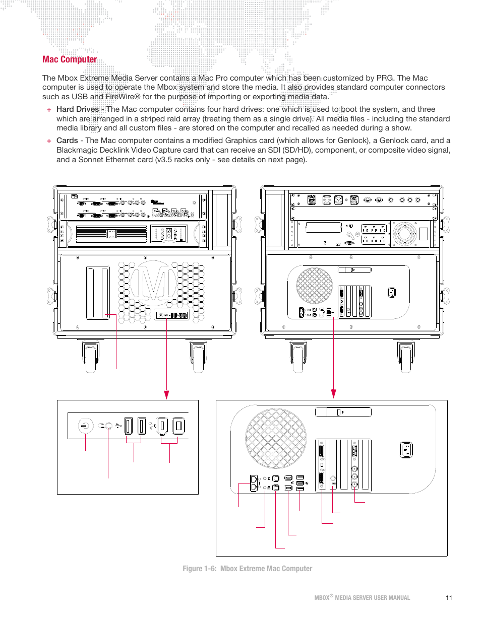 Mac computer, Ba p re v ie w 1, V g a 1 | D vi 1 rdm tx, Out in dmx rx rdm rx, T m in out, Mbox, Media server user manual 11 | PRG Mbox Designer Manual 3.8 User Manual | Page 19 / 244