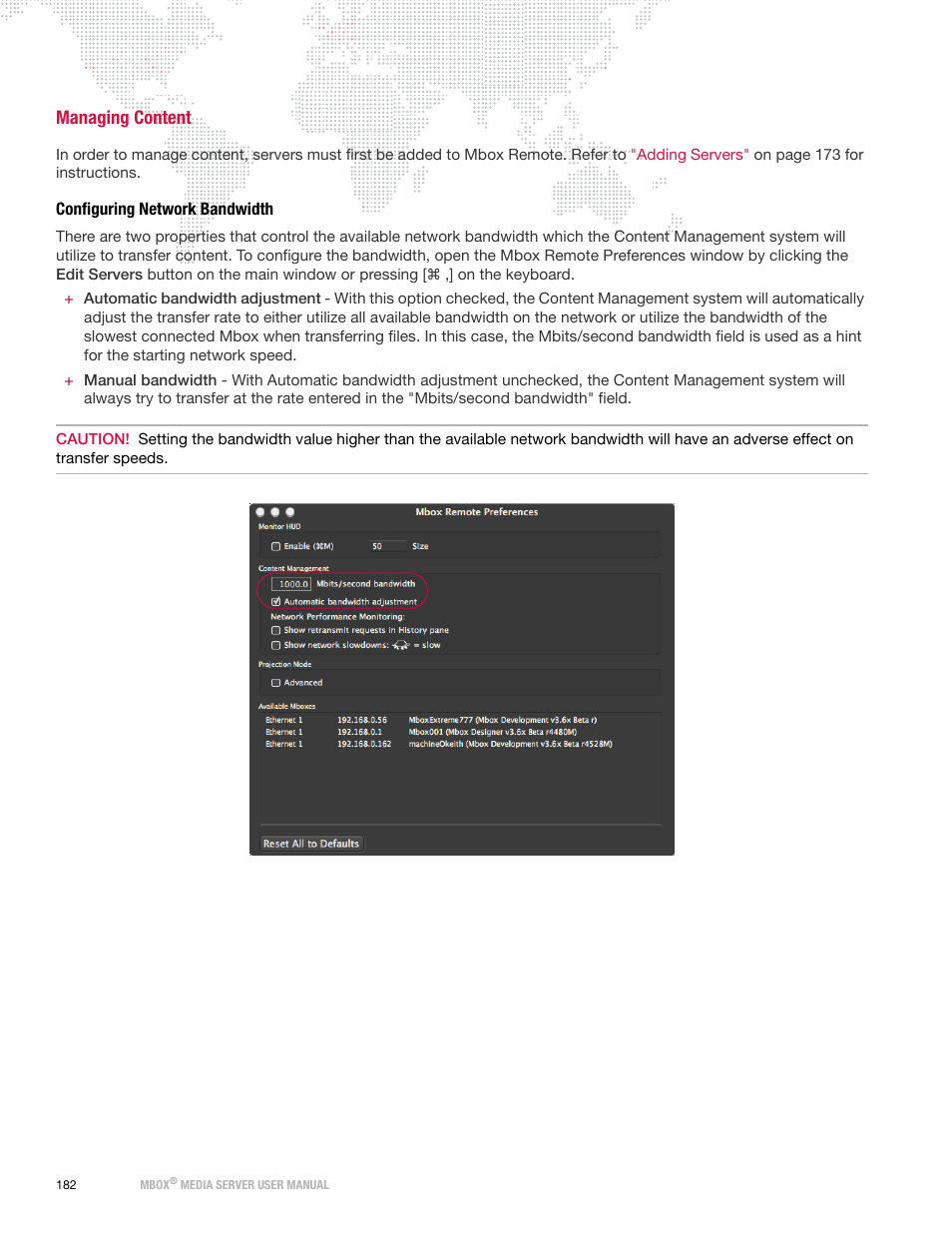 Managing content, Configuring network bandwidth | PRG Mbox Designer Manual 3.8 User Manual | Page 190 / 244