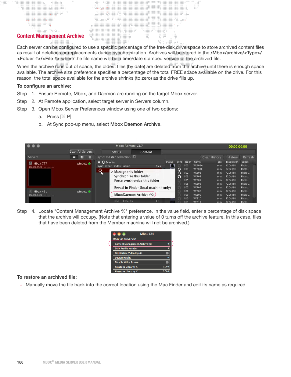 Content management archive | PRG Mbox Designer Manual 3.8 User Manual | Page 196 / 244