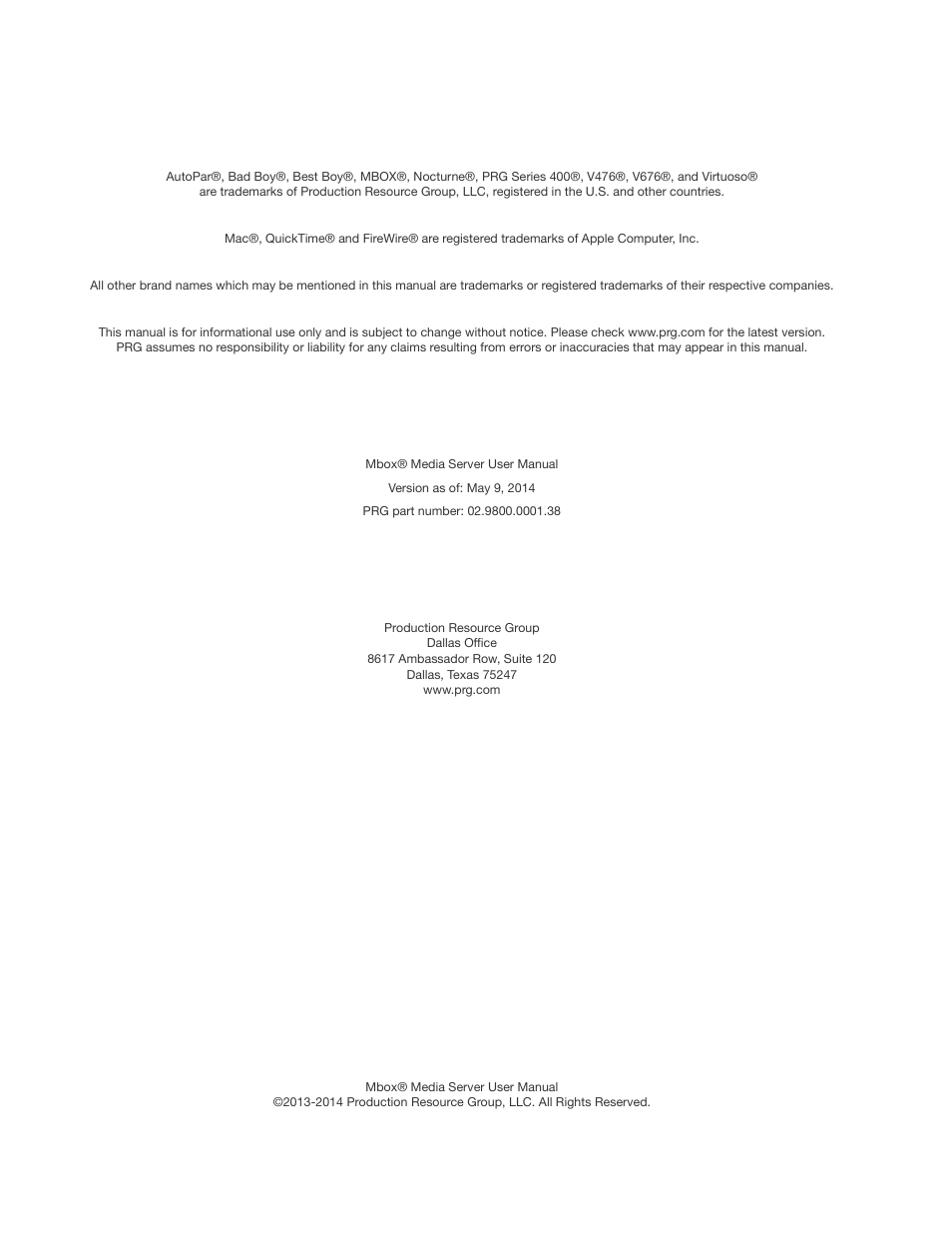 PRG Mbox Designer Manual 3.8 User Manual | Page 2 / 244
