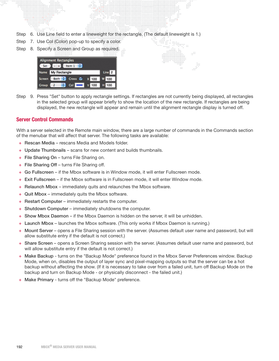 Server control commands, Server, Control commands | PRG Mbox Designer Manual 3.8 User Manual | Page 200 / 244
