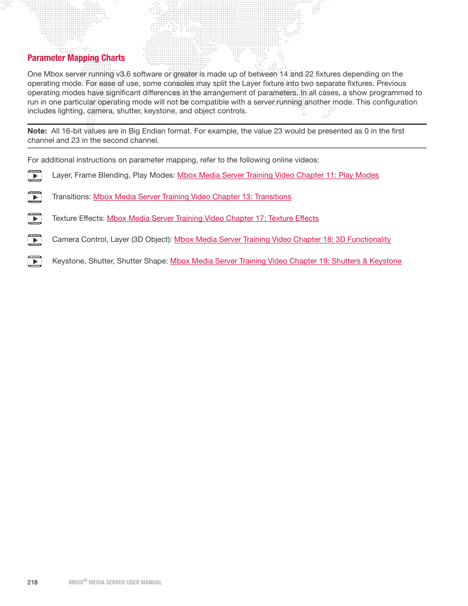 Parameter mapping charts | PRG Mbox Designer Manual 3.8 User Manual | Page 226 / 244
