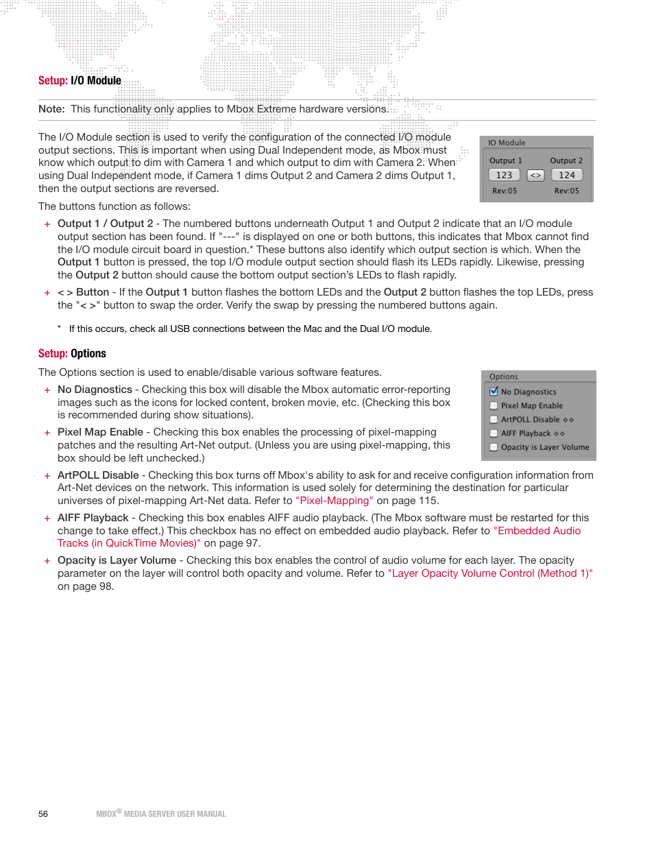 Setup: i/o module, Setup: options, Setup: i/o module setup: options | PRG Mbox Designer Manual 3.8 User Manual | Page 64 / 244