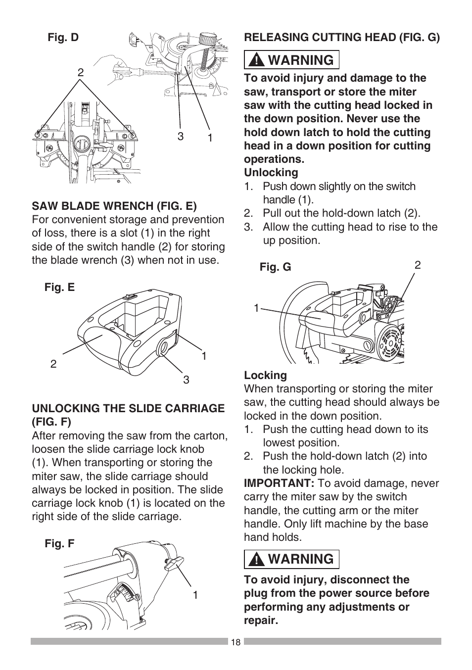 Warning | Craftsman 137.21194 User Manual | Page 18 / 44