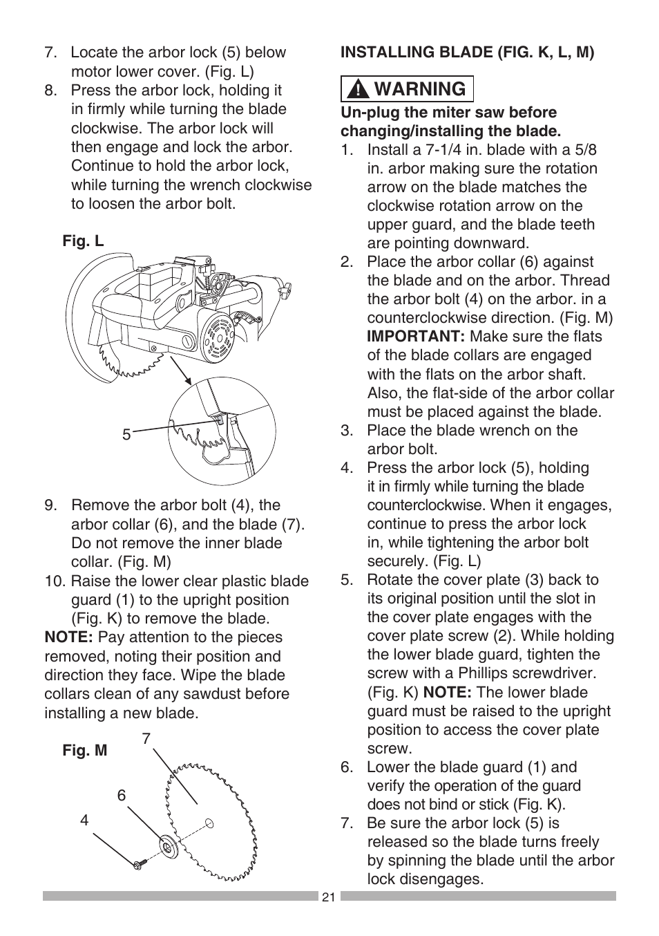 Warning | Craftsman 137.21194 User Manual | Page 21 / 44