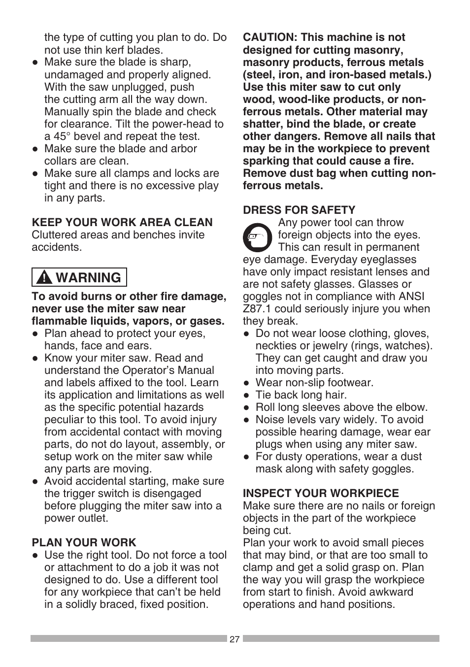 Warning | Craftsman 137.21194 User Manual | Page 27 / 44