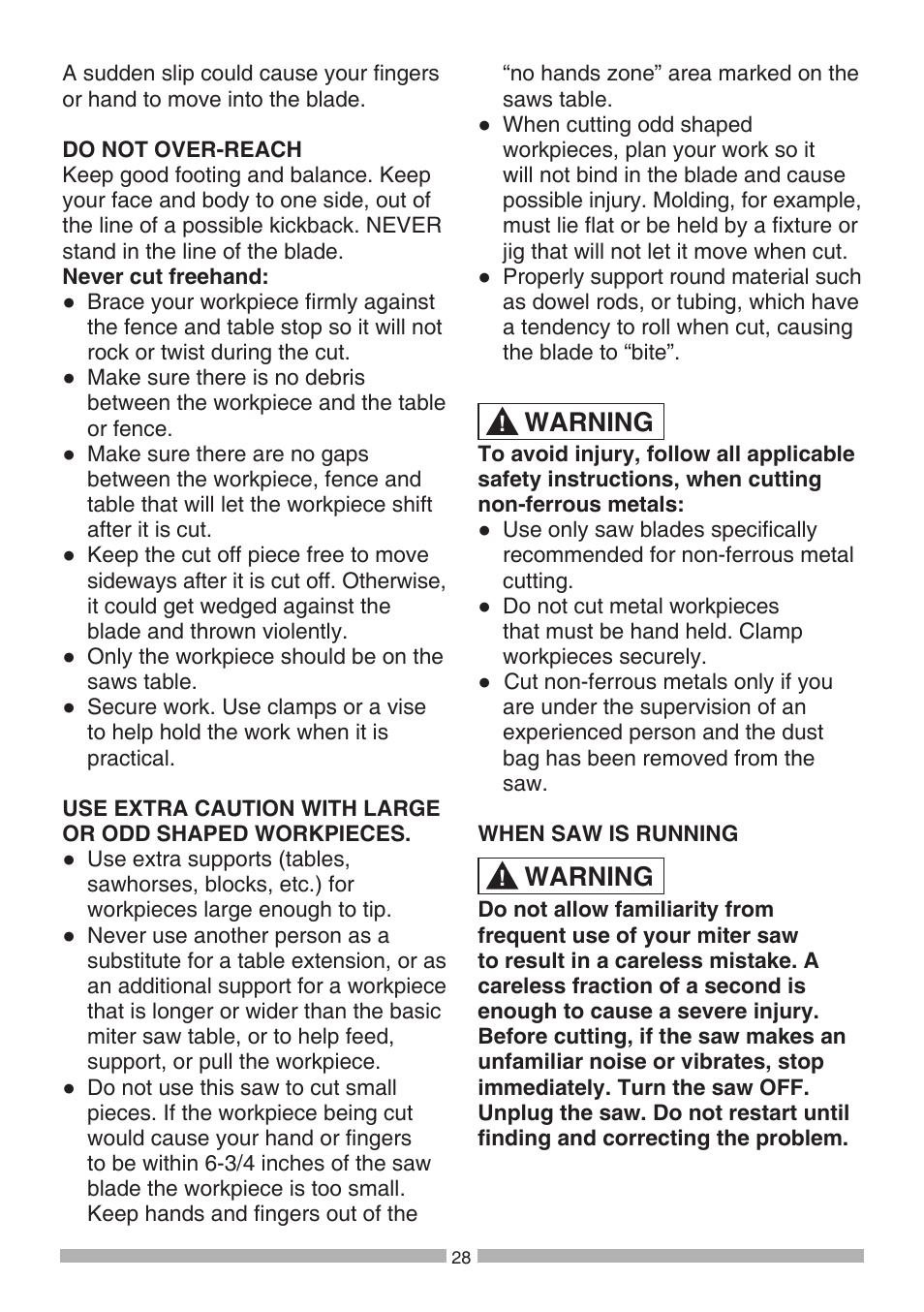 Warning | Craftsman 137.21194 User Manual | Page 28 / 44