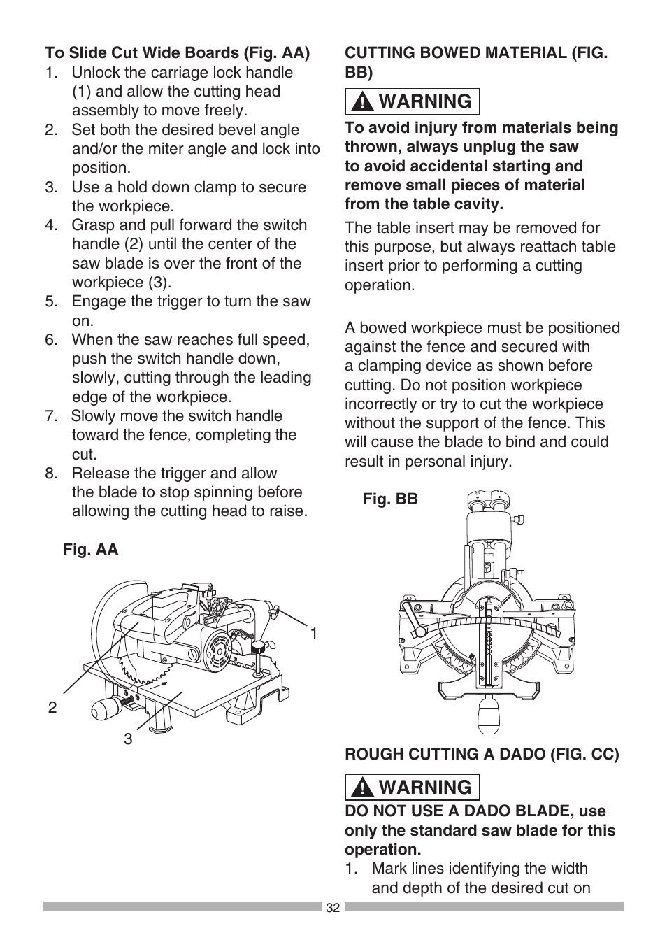 Warning | Craftsman 137.21194 User Manual | Page 32 / 44