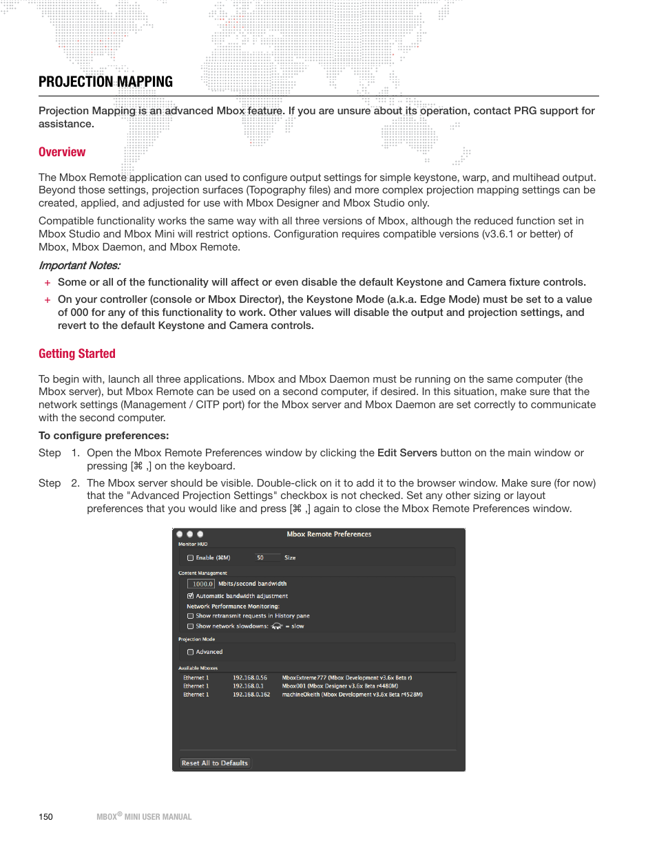 Projection mapping, Overview, Getting started | Overview getting started | PRG Mbox Mini Manual 3.8 User Manual | Page 158 / 192