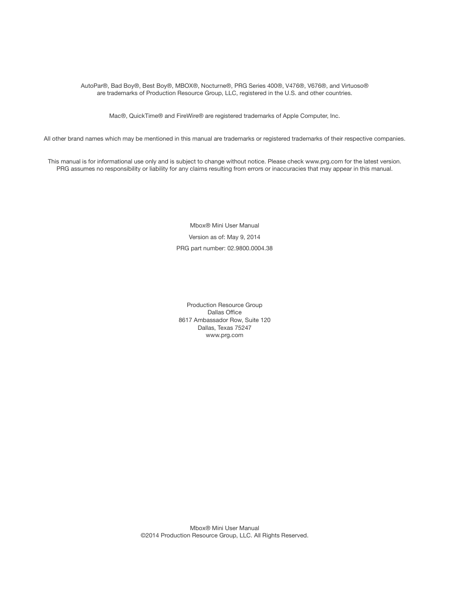PRG Mbox Mini Manual 3.8 User Manual | Page 2 / 192