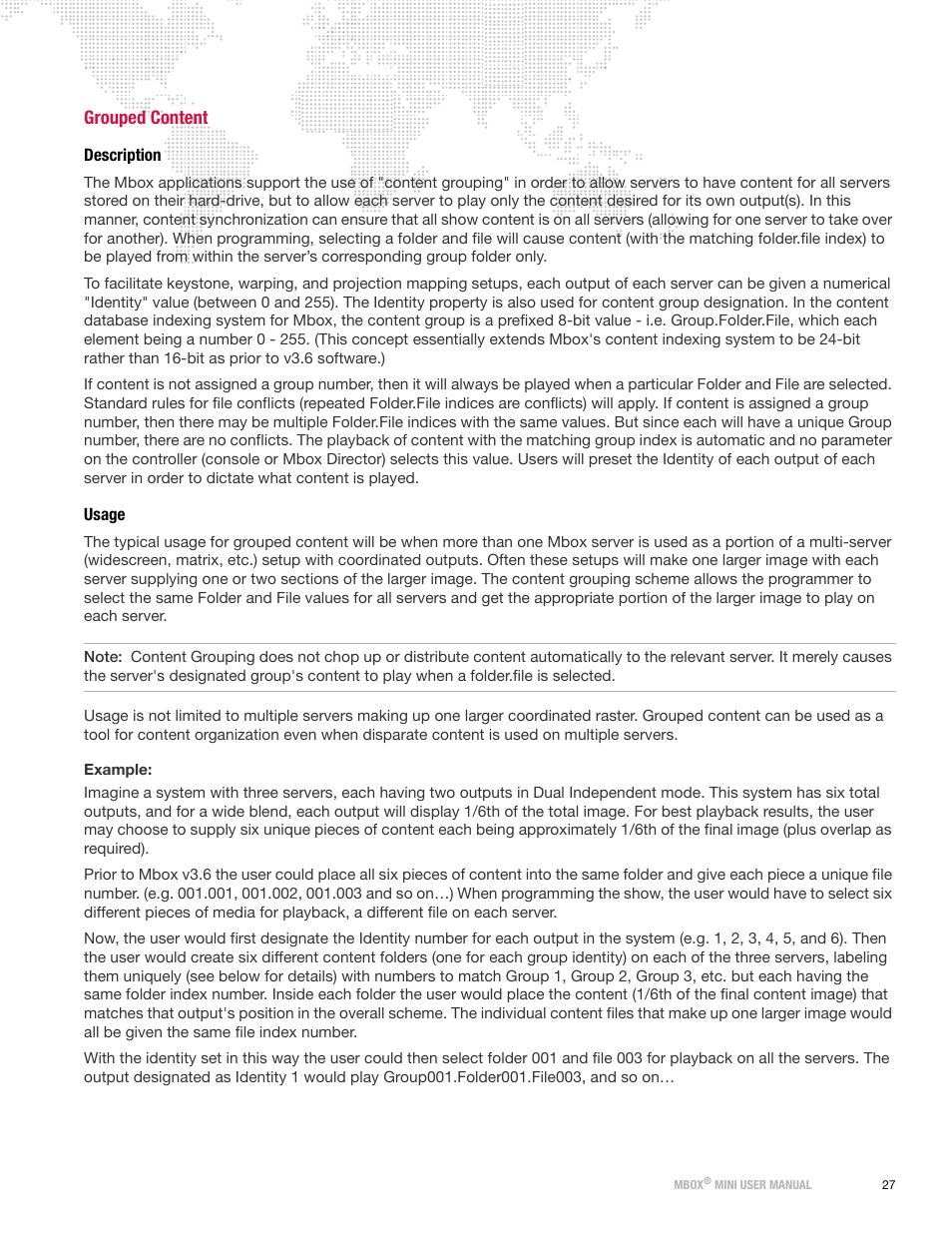 Grouped content, Description, Usage | Description usage | PRG Mbox Mini Manual 3.8 User Manual | Page 35 / 192
