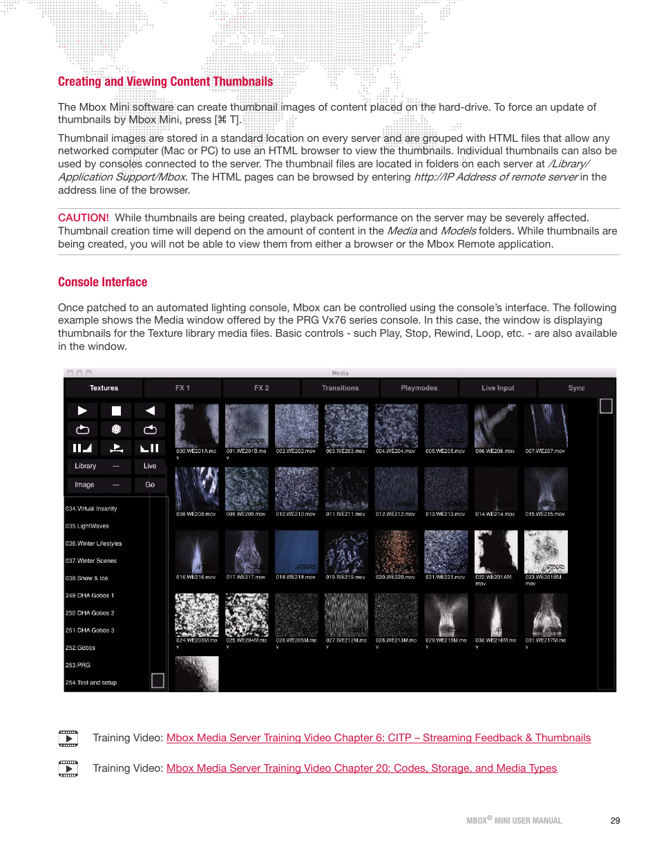 Creating and viewing content thumbnails, Console interface | PRG Mbox Mini Manual 3.8 User Manual | Page 37 / 192