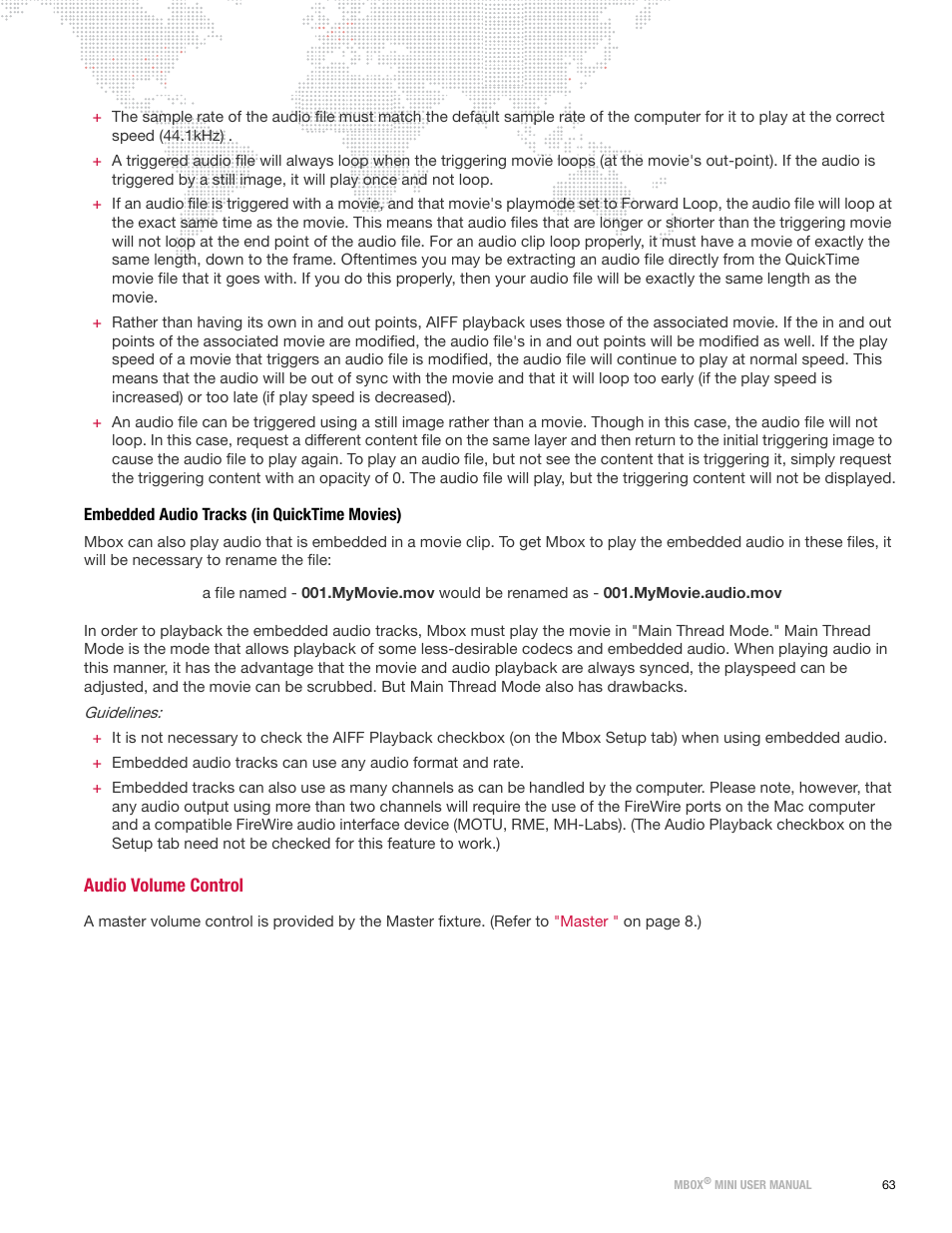 Embedded audio tracks (in quicktime movies), Audio volume control, Embedded audio | Tracks (in quicktime movies) | PRG Mbox Mini Manual 3.8 User Manual | Page 71 / 192