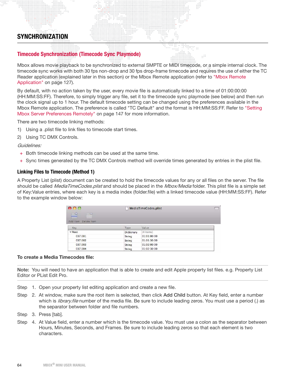 Synchronization, Timecode synchronization (timecode sync playmode), Linking files to timecode (method 1) | PRG Mbox Mini Manual 3.8 User Manual | Page 72 / 192