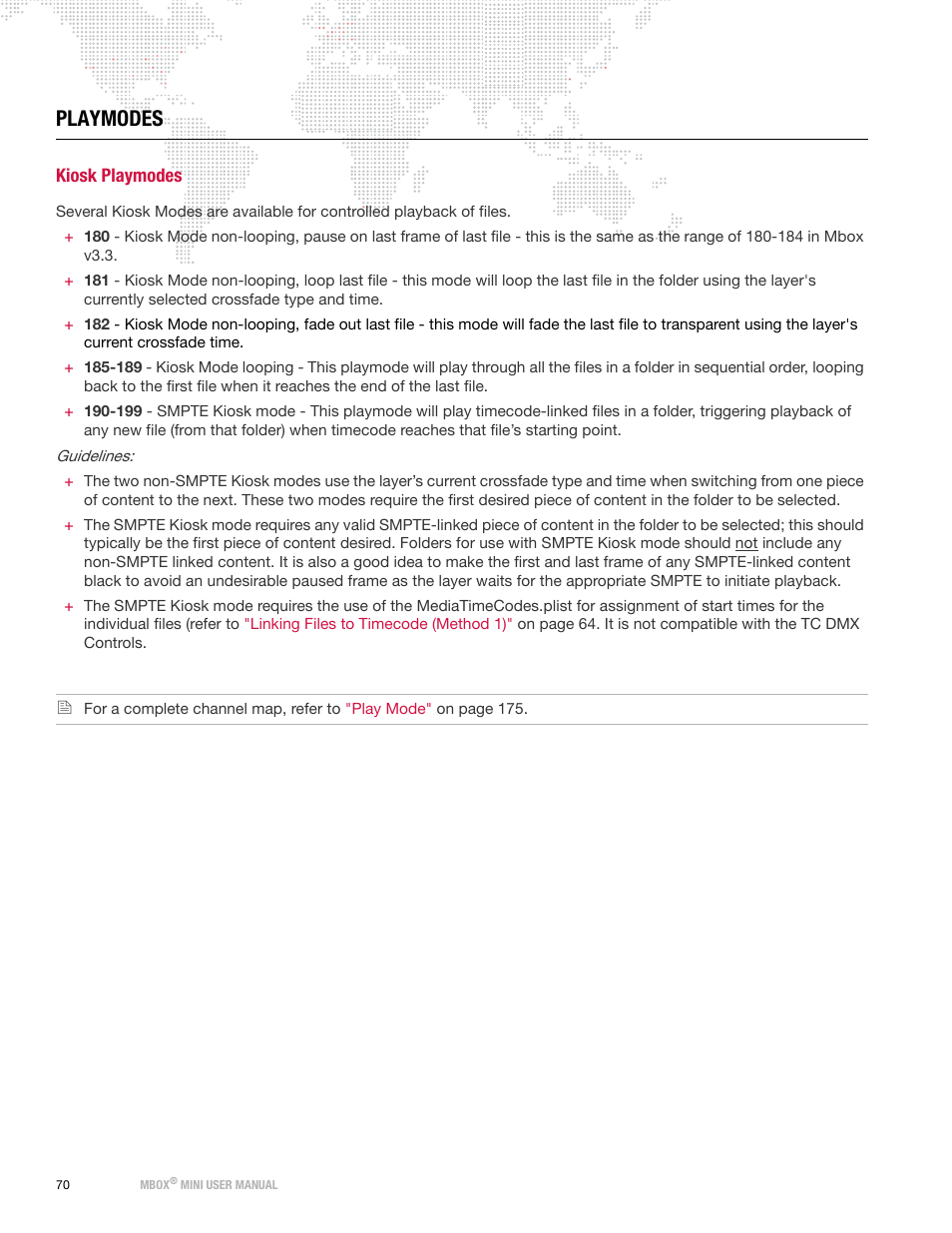 Playmodes, Kiosk playmodes | PRG Mbox Mini Manual 3.8 User Manual | Page 78 / 192