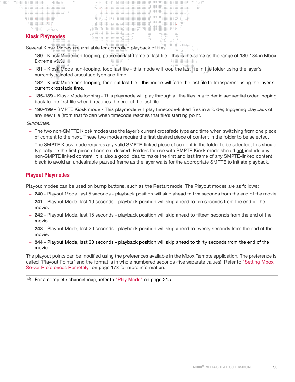 Kiosk playmodes, Playout playmodes, Kiosk playmodes playout playmodes | PRG Mbox Designer User Manual v3.7 User Manual | Page 107 / 232