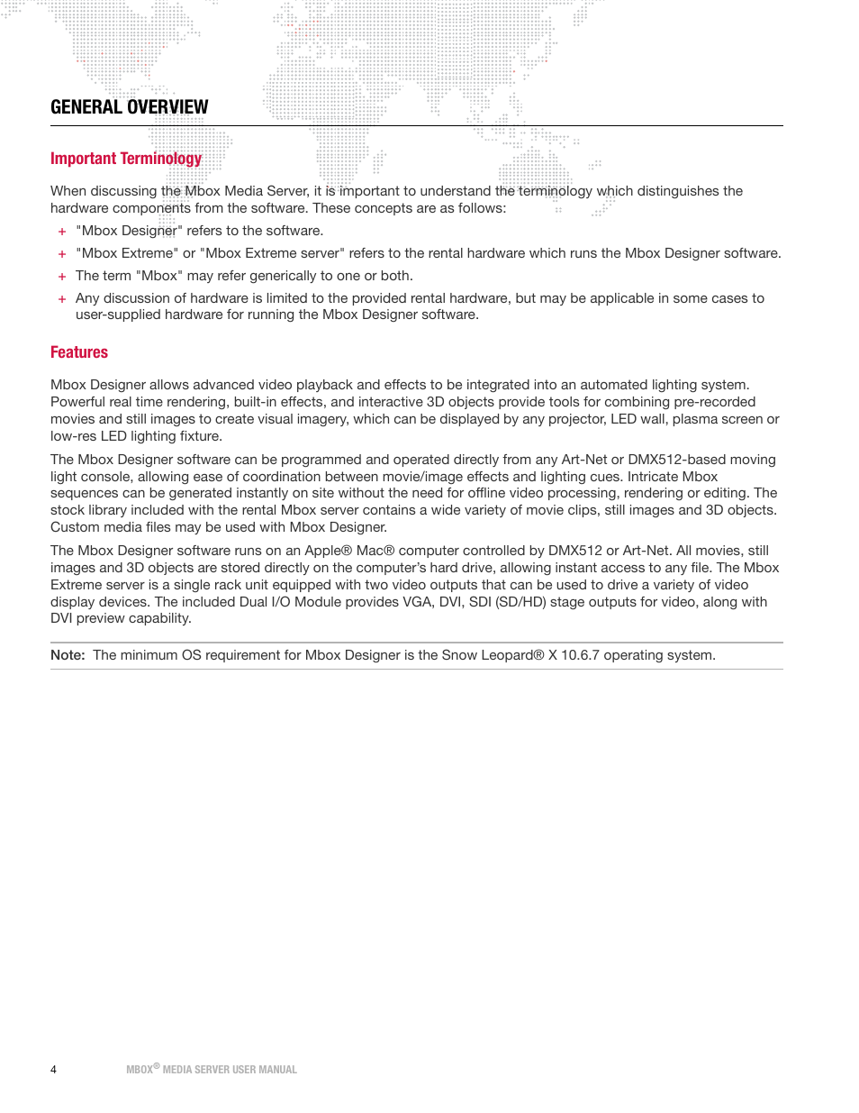 General overview, Important terminology, Features | Important terminology features | PRG Mbox Designer User Manual v3.7 User Manual | Page 12 / 232