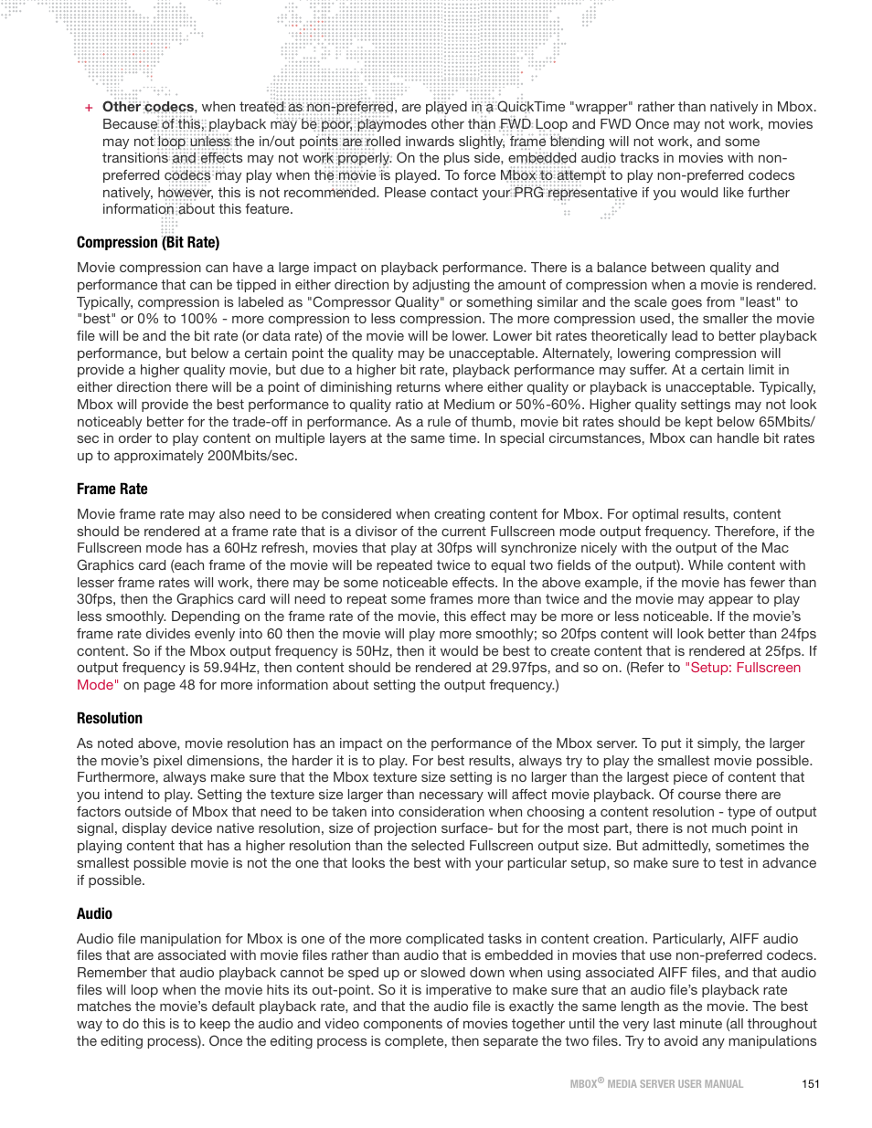 Compression (bit rate), Frame rate, Resolution | Audio, Compression (bit rate) frame rate resolution audio | PRG Mbox Designer User Manual v3.7 User Manual | Page 159 / 232